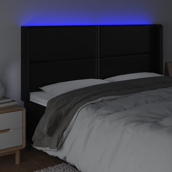 vidaXL T&ecirc;te de lit &agrave; LED Noir 183x16x118/128 cm Similicuir