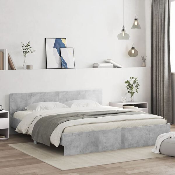 vidaXL Cadre de lit avec LED sans matelas gris b&eacute;ton 180x200 cm