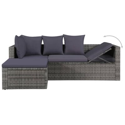 vidaXL Salon de jardin 4 pcs avec coussins Résine tressée Gris