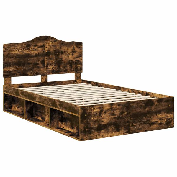 vidaXL Cadre de lit Ch&ecirc;ne fum&eacute; 135 x 190 cm Pin massif