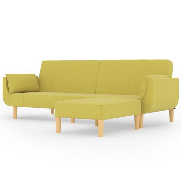 vidaXL Canap&eacute;-lit 2 places et tabouret deux oreillers Vert Tissu