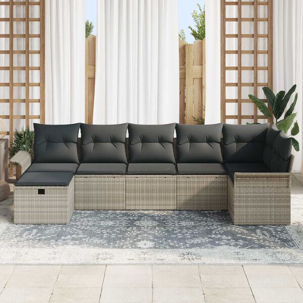 vidaXL Ensemble de canap&eacute; de jardin 7 pcs Gris clair polyrotin