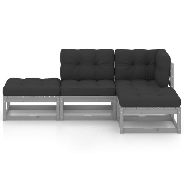 vidaXL Salon de jardin 4 pcs avec coussins Bois de pin massif