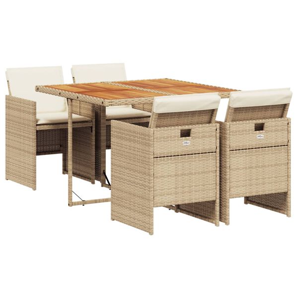 vidaXL Ensemble &agrave; manger de jardin avec coussins 5pcs Beige poly rotin