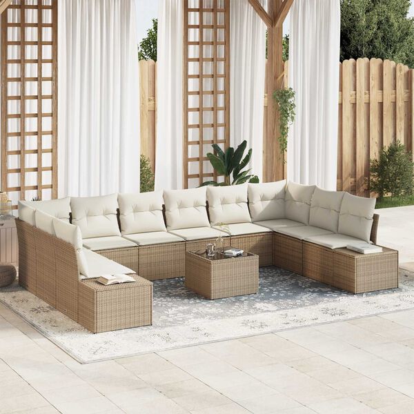 vidaXL Ensemble de canap&eacute; de jardin 11 pcs Beige et cr&egrave;me Poly Rattan