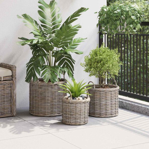 vidaXL Panier &agrave; plantes avec stockage 3 pcs Gris Rattan Kubu