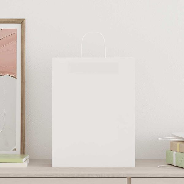 vidaXL Sacs en papier 50 pcs avec poign&eacute;es blanc 32x12x42 cm