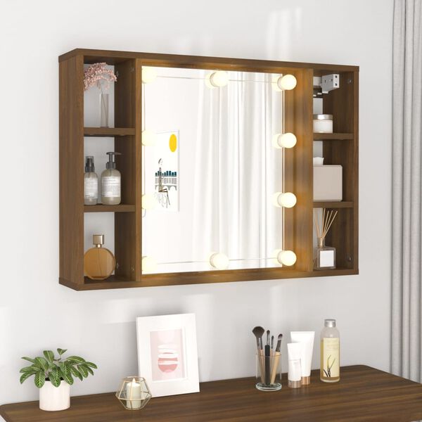 vidaXL Armoire &agrave; miroir avec LED Ch&ecirc;ne marron 76x15x55 cm