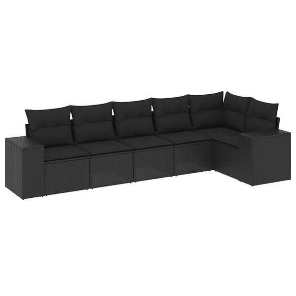 vidaXL Salon de jardin 6 pcs avec coussins noir r&eacute;sine tress&eacute;e