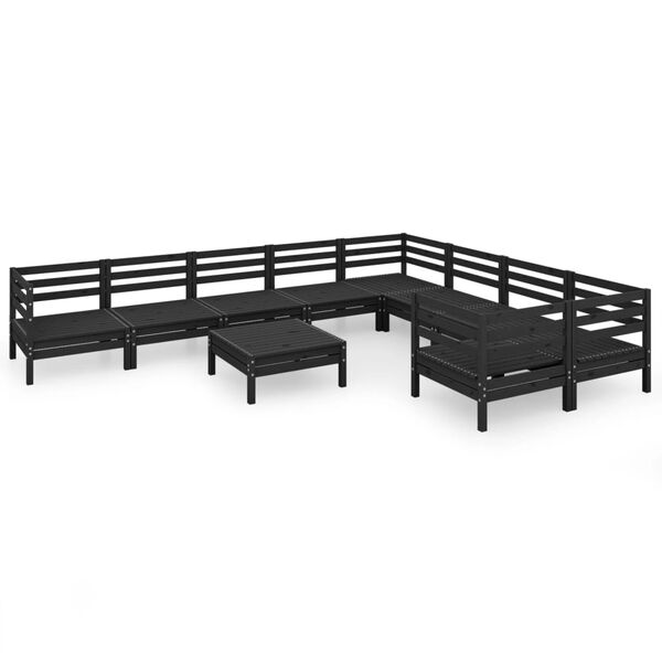 vidaXL Salon de jardin 10 pcs Noir Bois de pin massif