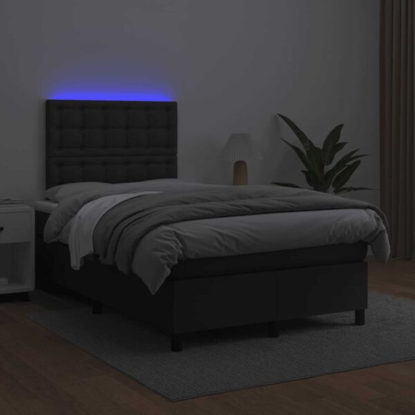 vidaXL Sommier &agrave; lattes de lit matelas LED noir 120x190 cm similicuir