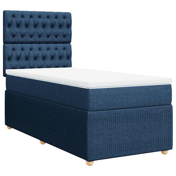 vidaXL Sommier &agrave; lattes de lit avec matelas Bleu 100x200 cm Tissu