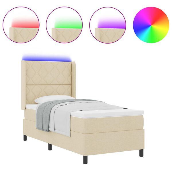 vidaXL Lit &agrave; ressort LED avec matelas Cr&egrave;me 100 x 200 cm tissu