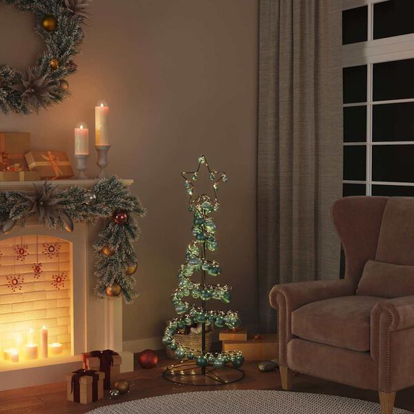 vidaXL Sapin de No&euml;l &agrave; LED avec boules 80 LED blanc chaud 120 cm
