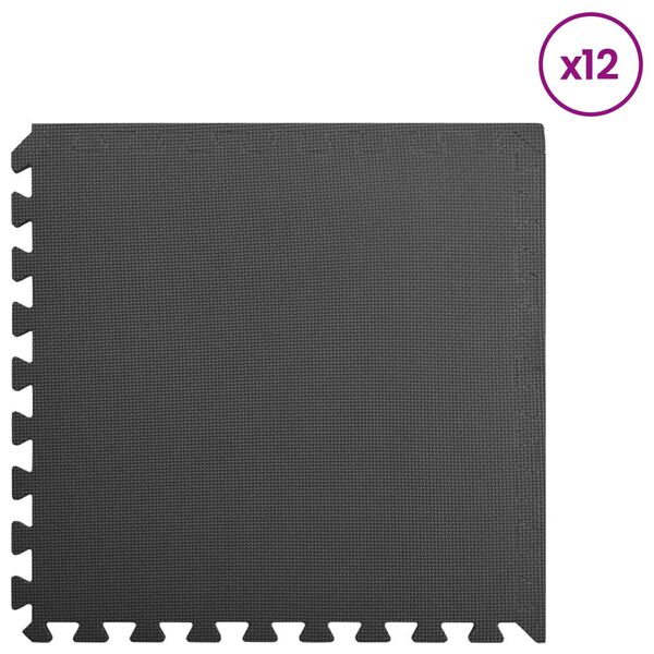 vidaXL Tapis d'exercice puzzle 12 pcs Noir 4,32 ㎡ Mousse EVA
