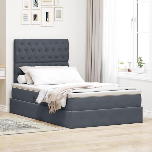 vidaXL Lit avec rangement et matelas Gris fonc&eacute; 120 x 200 cm Velours