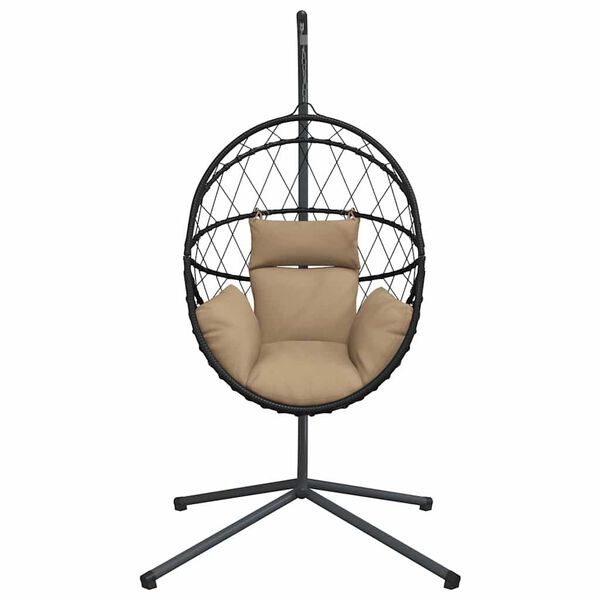 vidaXL Chaise suspendue en forme d'&oelig;uf et support taupe rotin et acier