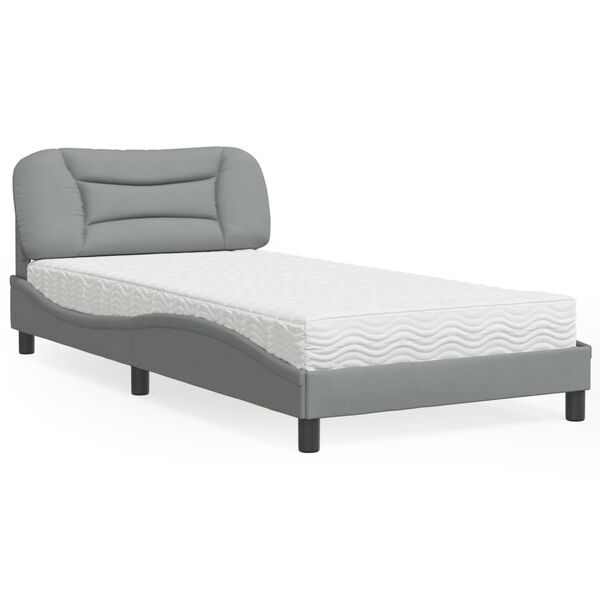 vidaXL Lit avec matelas Hvar gris clair 100x200 cm tissu