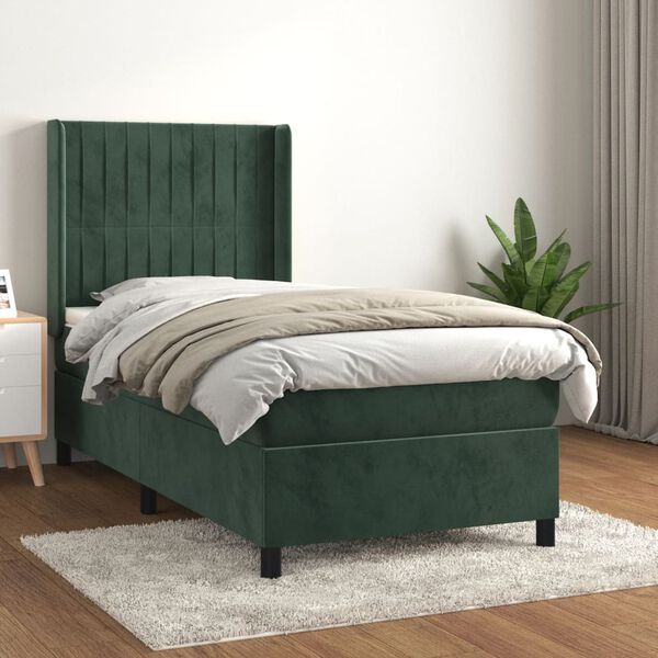vidaXL Sommier &agrave; lattes de lit avec matelas Vert fonc&eacute; 90x190 cm