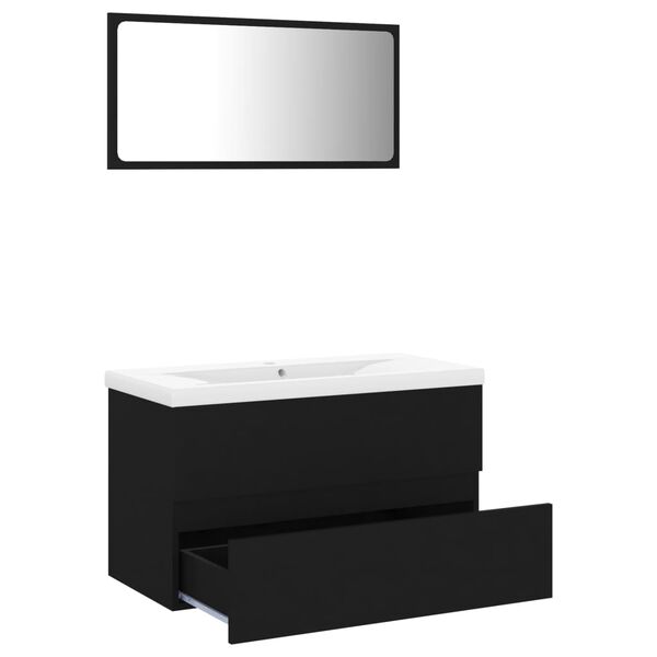vidaXL Ensemble de meubles de salle de bain noir bois d'ing&eacute;nierie