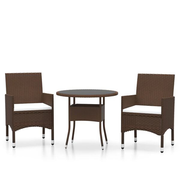 vidaXL Ensemble &agrave; manger de jardin 3pcs R&eacute;sine tress&eacute;e Marron