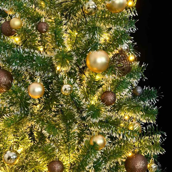 vidaXL Sapin de No&euml;l artificiel 300 LED&boules&neige floqu&eacute;e 210 cm