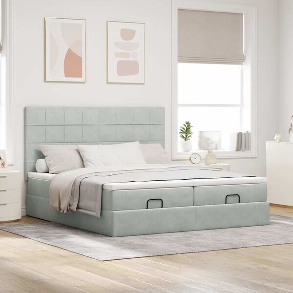 vidaXL Cadre de lit ottoman avec matelas gris clair 200x200 cm velours