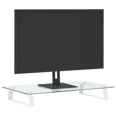 vidaXL Support de moniteur blanc 60x35x8 cm verre trempé et métal