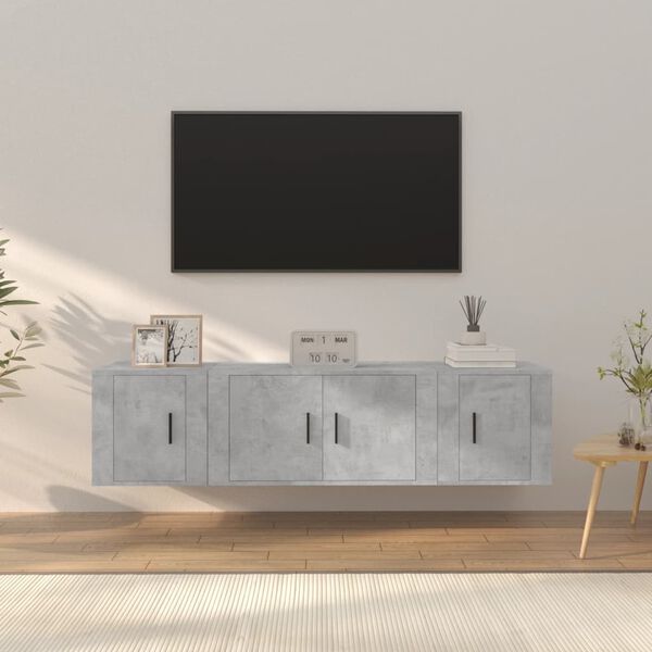 vidaXL Ensemble de meubles TV 3 pcs Gris b&eacute;ton Bois d'ing&eacute;nierie