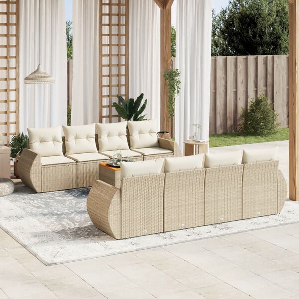 vidaXL Salon de jardin avec coussins 9 pcs beige r&eacute;sine tress&eacute;e