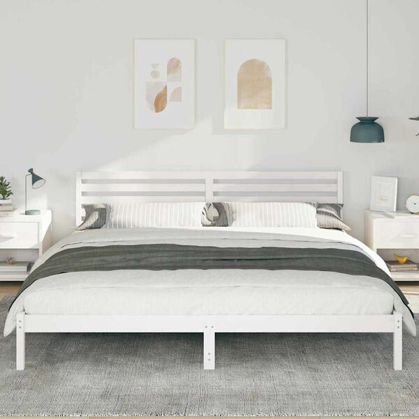 vidaXL Cadre de lit avec t&ecirc;te de lit Blanc 200 x 210 cm Pin massif