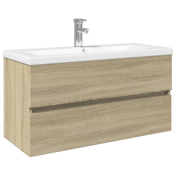 vidaXL Ensemble de meubles de bain 2pcs c&eacute;ramique et bois d'ing&eacute;nierie
