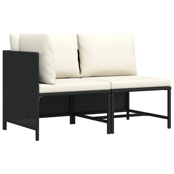vidaXL Canap&eacute;s de jardin 2 pcs avec coussins Noir R&eacute;sine tress&eacute;e