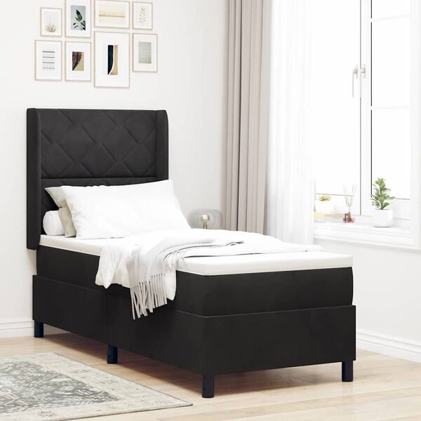 vidaXL Lit &agrave; ressorts avec matelas Noir 80 x 200 cm Velours