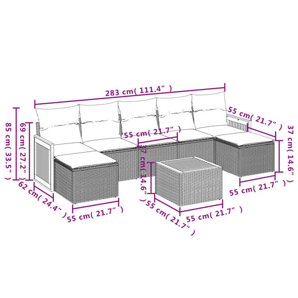 vidaXL Salon de jardin 8 pcs avec coussins noir r&eacute;sine tress&eacute;e