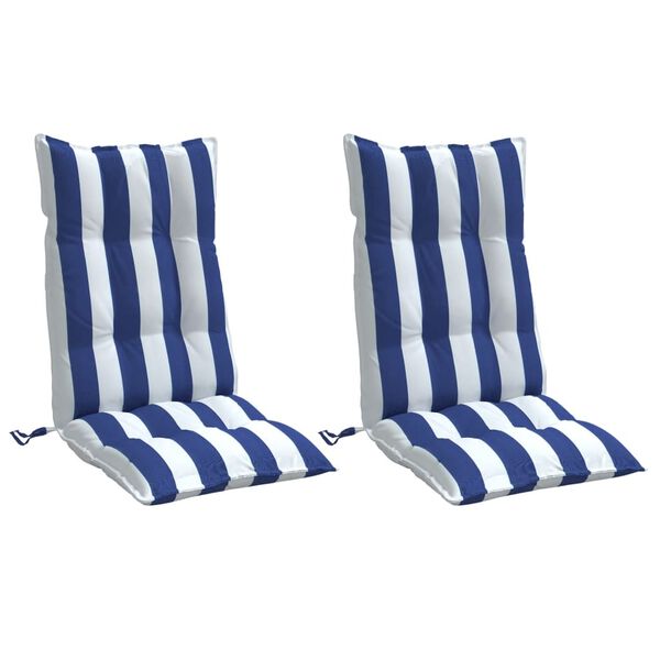vidaXL Coussins de chaise &agrave; dossier haut lot de 2 rayures bleu/blanc