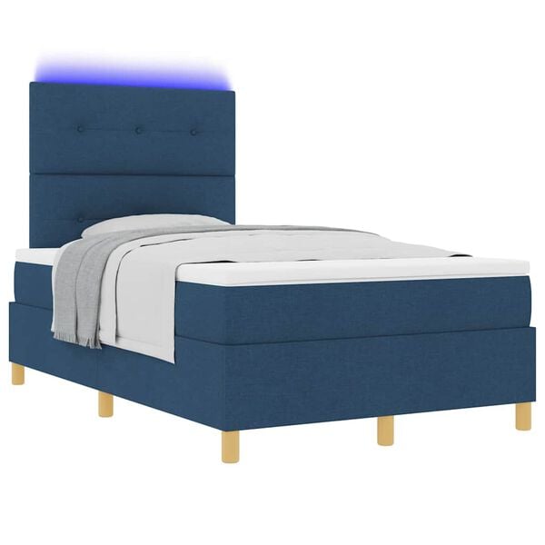 vidaXL Lit &agrave; ressort LED avec matelas Bleu 120 x 200 cm tissu