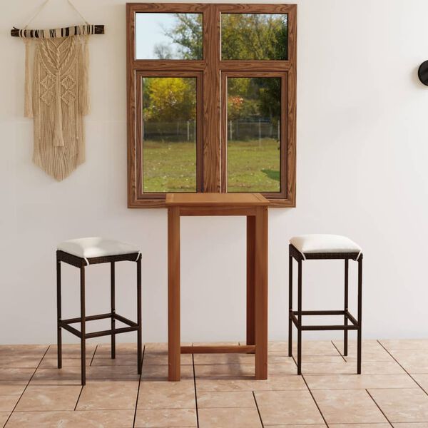 vidaXL Ensemble de bar de jardin avec coussins 3 pcs Marron
