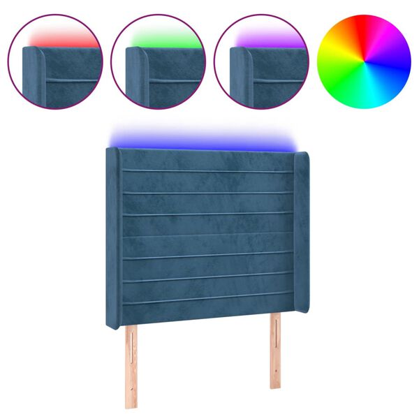 vidaXL T&ecirc;te de lit &agrave; LED Bleu fonc&eacute; 83x16x118/128 cm Velours