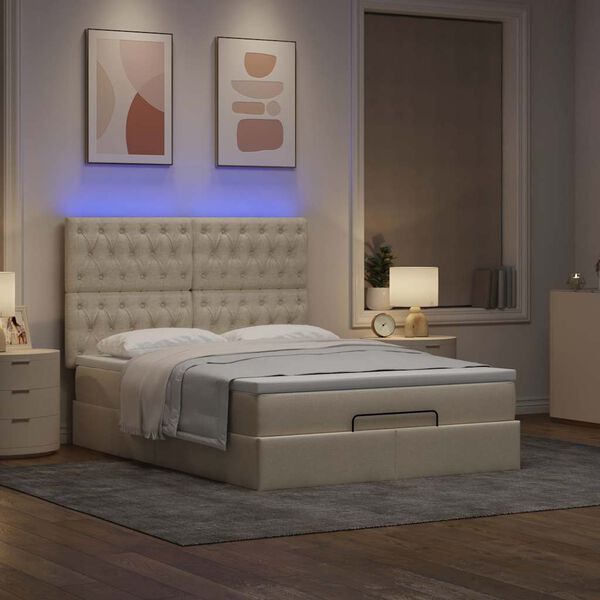 VidaXL Cadre de lit ottoman avec matelas cr&egrave;me 140x190 cm tissu