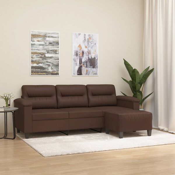 vidaXL Canap&eacute; &agrave; 3 places avec repose-pieds Marron 180 cm Similicuir