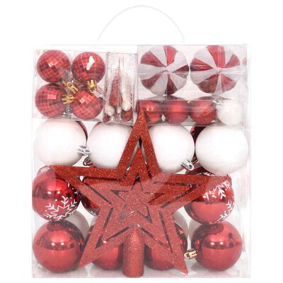 vidaXL Ensemble de boules de Noël 64 pcs Rouge et blanc