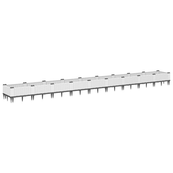 vidaXL Jardini&egrave;re avec piquets blanc 362,5x42,5x28,5 cm PP