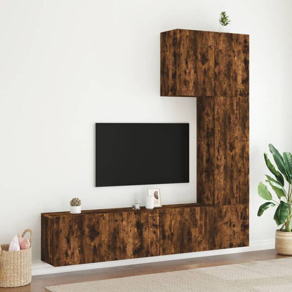 vidaXL Unit&eacute;s murales TV 5 pcs ch&ecirc;ne fum&eacute; bois d'ing&eacute;nierie