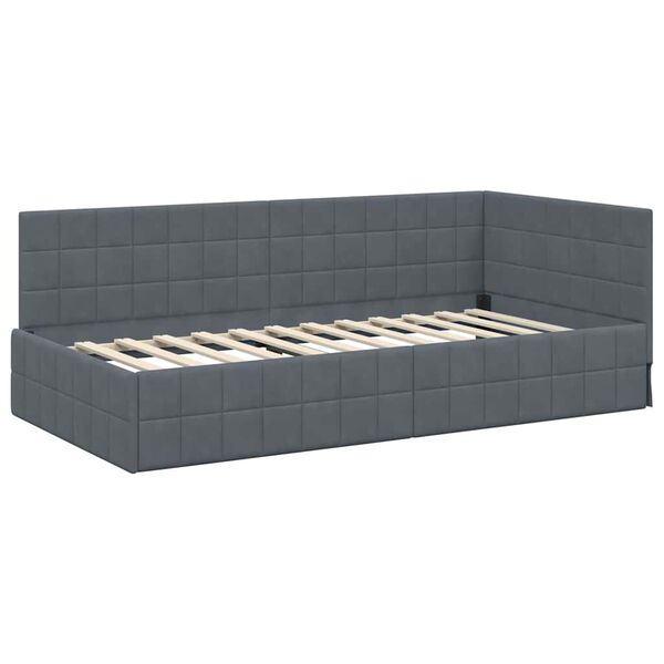 vidaXL Cadre de lit d'angle Gris fonc&eacute; 90 cm x 190 cm Velours