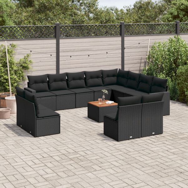 vidaXL Salon de jardin avec coussins 13 pcs noir r&eacute;sine tress&eacute;e