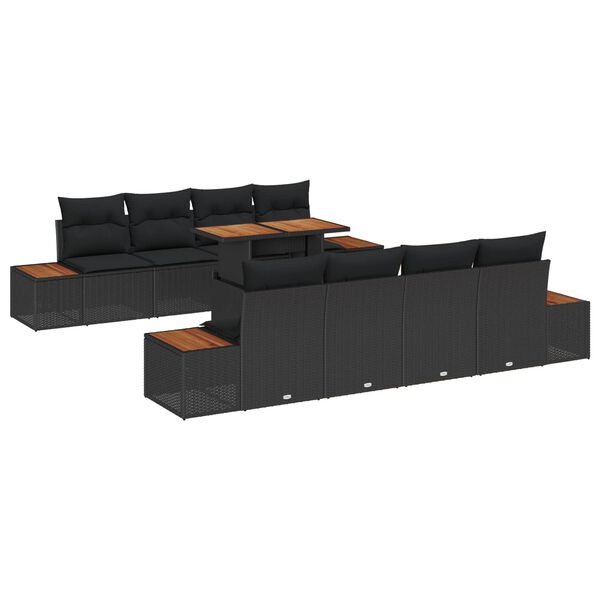 vidaXL Ensemble de canap&eacute; de jardin 9 pcs Noir Poly rotin