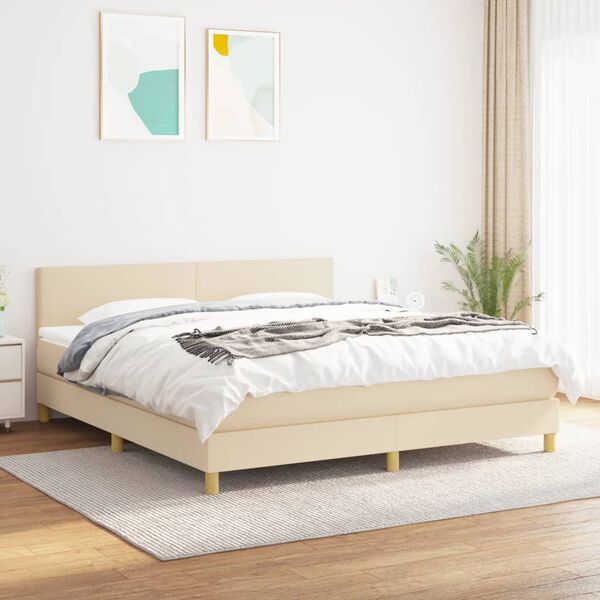 vidaXL Sommier &agrave; lattes de lit avec matelas Cr&egrave;me 160x200 cm Tissu