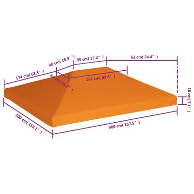 vidaXL Toile supérieure de belvédère 310 g / m² 4 x 3 m Orange