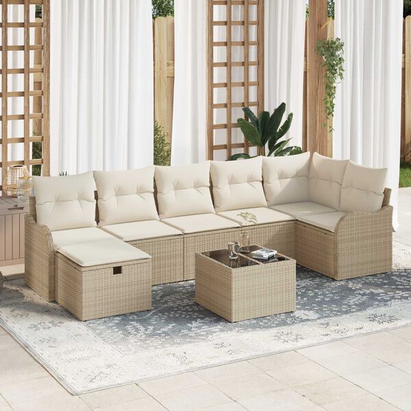 vidaXL Ensemble de Canap&eacute;s avec coussin Beige et cr&egrave;me polyrotin